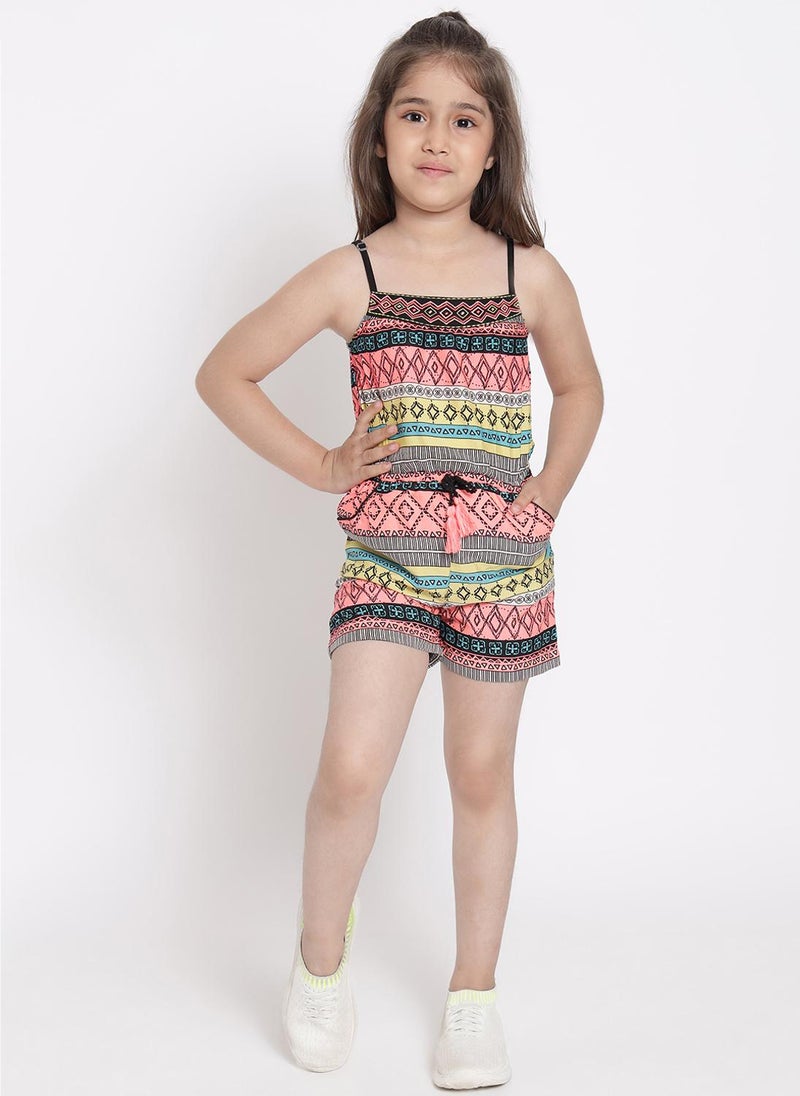 Nautinati Girls' All-over Geometric Print Waist Tie-up Jumpsuit - Image 1